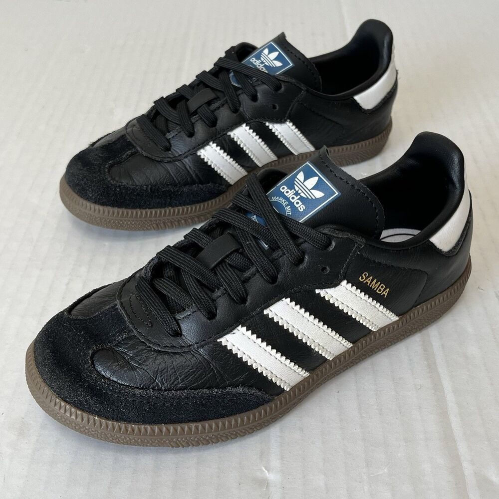 Adidas Samba OG Boys Size 12.5k Black White Gum Athletic Leather Shoes Sneakers